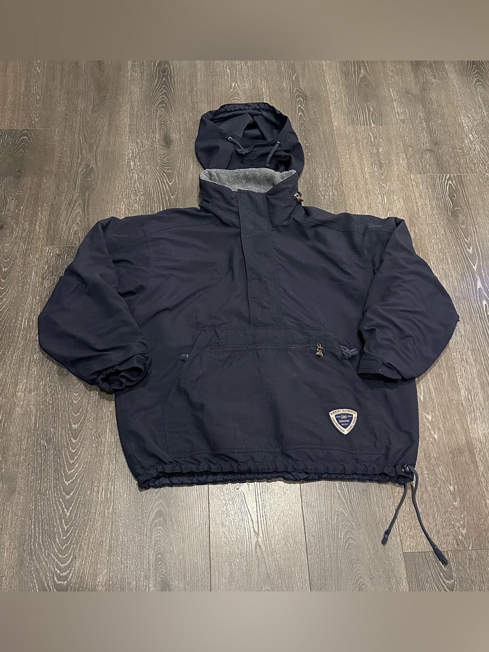 VTG Abercrombie& Fitch Navy Hooded Wind Proof Pullover Windbreaker Mens Size